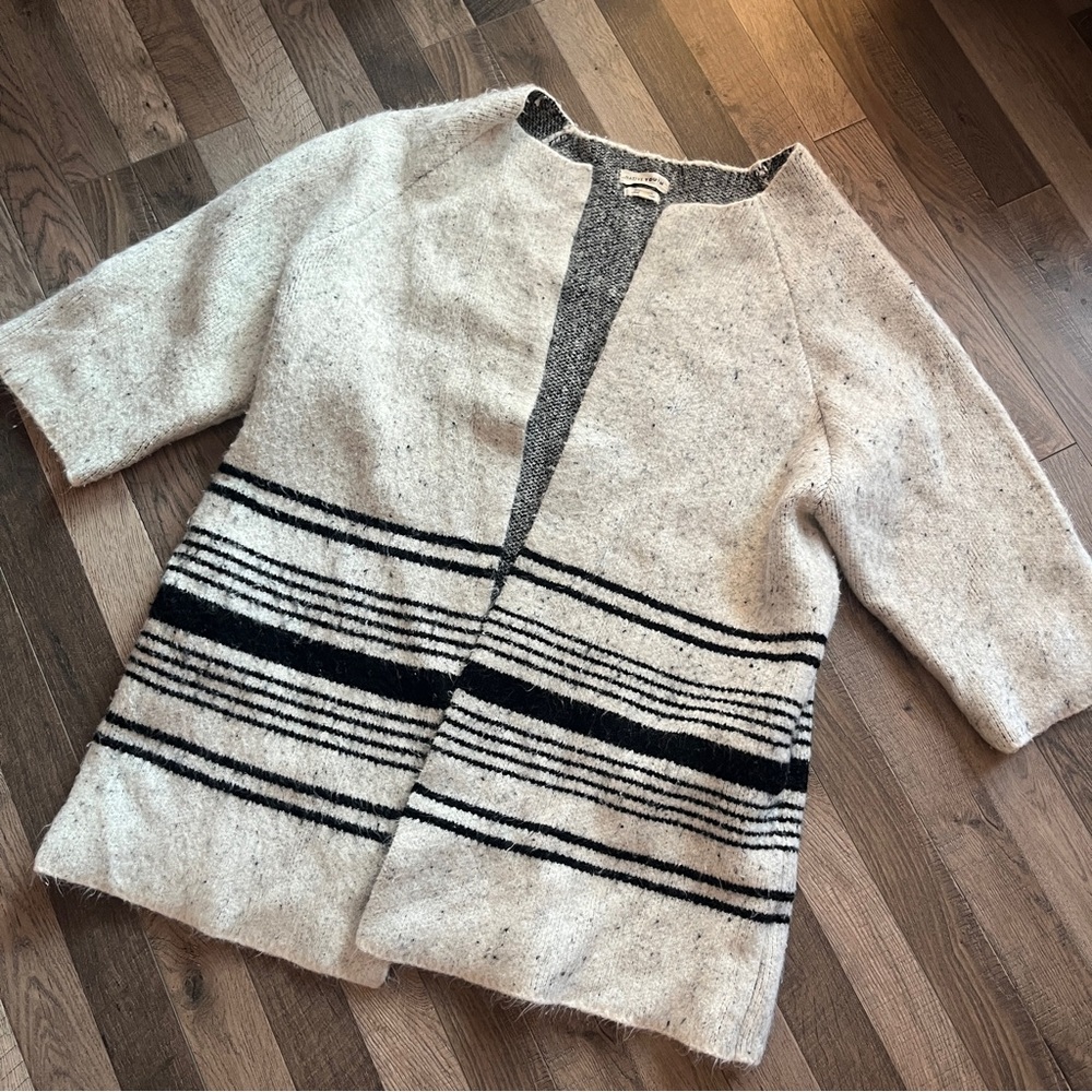 NATIVE YOUTH Beige and Black Striped Cardigan